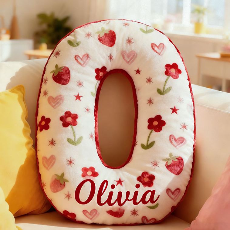 Personalized Flower Girl Floral Strawberry Heart Graphic 3D Printed Pillow Custom Girl friend Name Cushion Valentine's Day Gift Christmas Gift for Her