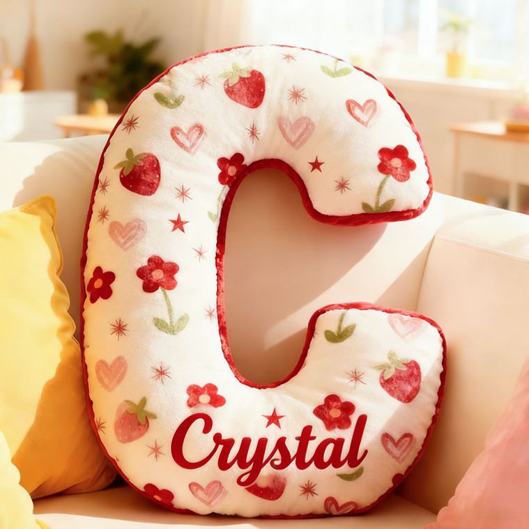 Personalized Flower Girl Floral Strawberry Heart Graphic 3D Printed Pillow Custom Girl friend Name Cushion Valentine's Day Gift Christmas Gift for Her