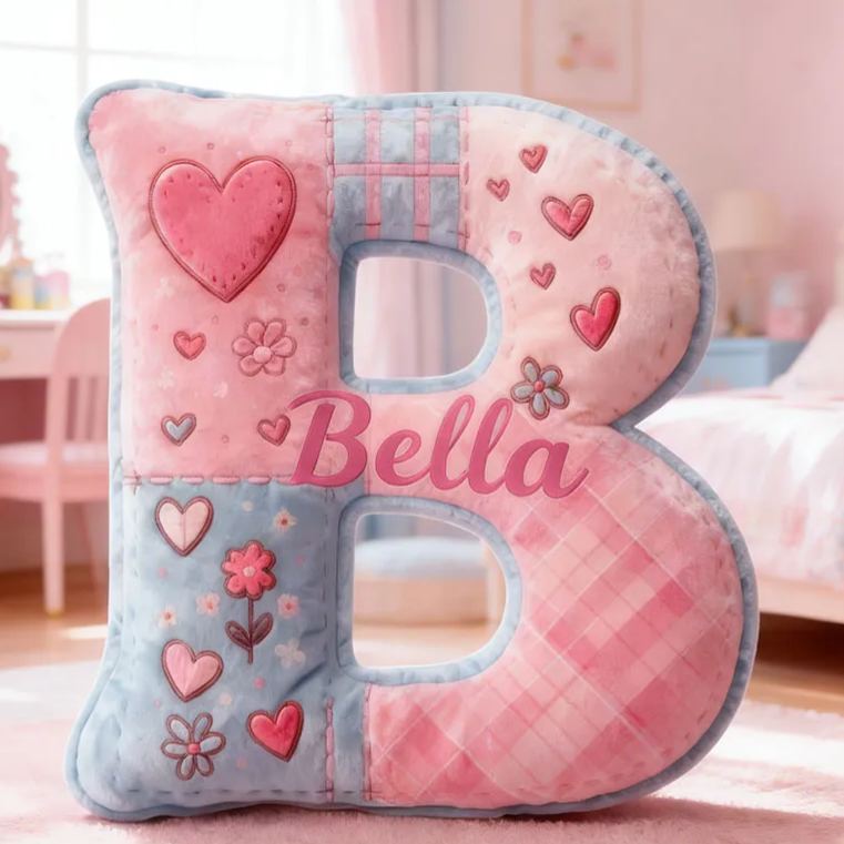 Personalized Flower Girl Floral Heart Pink Plaid Graphic 3D Printed Pillow Custom Girl friend Name Cushion Valentine's Day Gift Christmas Gift for Her