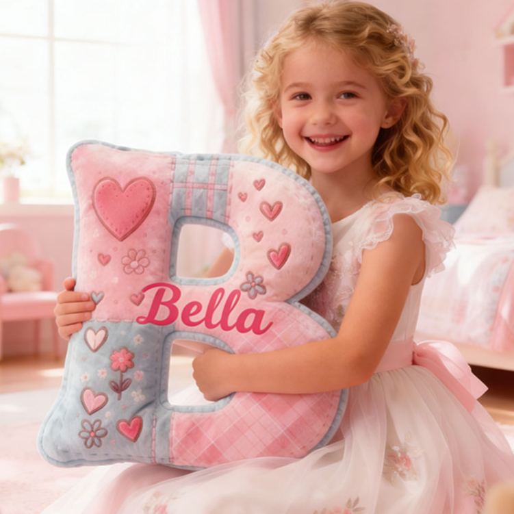 Personalized Flower Girl Floral Heart Pink Plaid Graphic 3D Printed Pillow Custom Girl friend Name Cushion Valentine's Day Gift Christmas Gift for Her