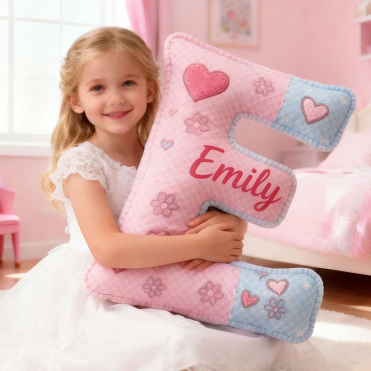 Personalized Flower Girl Floral Heart Pink Plaid Graphic 3D Printed Pillow Custom Girl friend Name Cushion Valentine's Day Gift Christmas Gift for Her