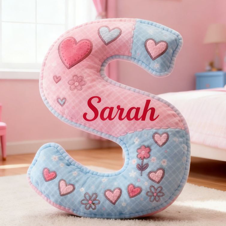 Personalized Flower Girl Floral Heart Pink Plaid Graphic 3D Printed Pillow Custom Girl friend Name Cushion Valentine's Day Gift Christmas Gift for Her