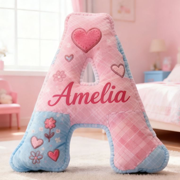 Personalized Flower Girl Floral Heart Pink Plaid Graphic 3D Printed Pillow Custom Girl friend Name Cushion Valentine's Day Gift Christmas Gift for Her