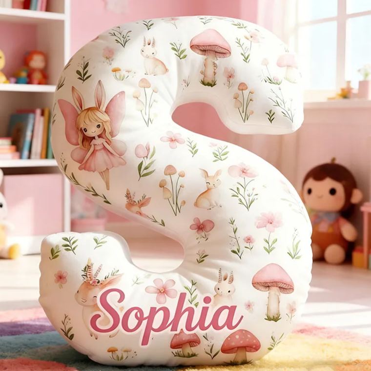 Personalized Flower Girl Floral Mushrooms Fairy Graphic 3D Printed Pillow Custom Girl friend Name Cushion Valentine's Day Gift Christmas Gift for Her