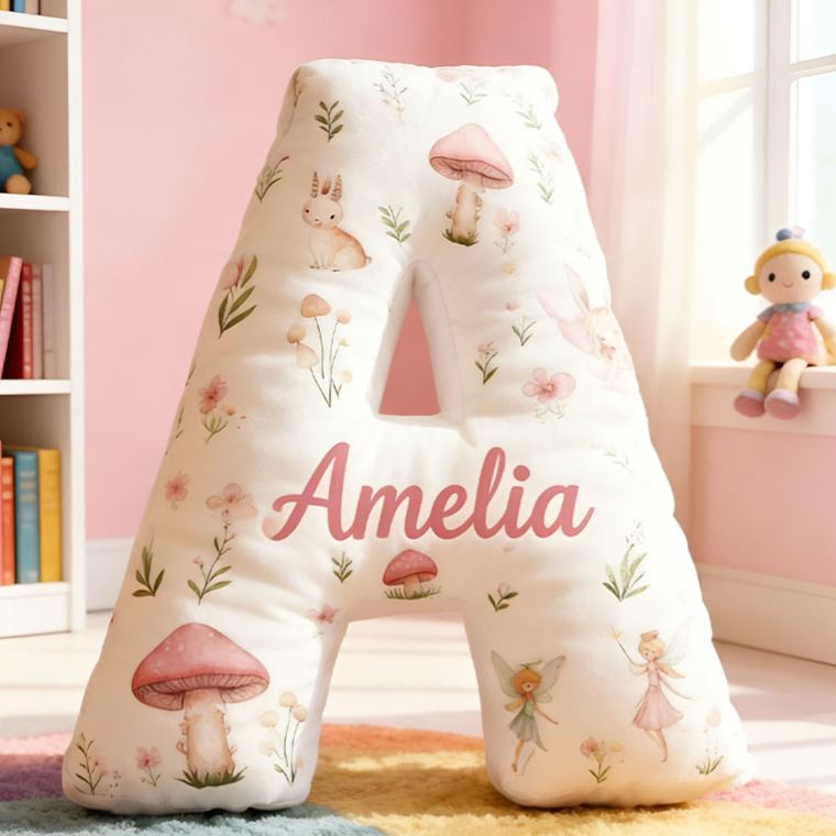Personalized Flower Girl Floral Mushrooms Fairy Graphic 3D Printed Pillow Custom Girl friend Name Cushion Valentine's Day Gift Christmas Gift for Her