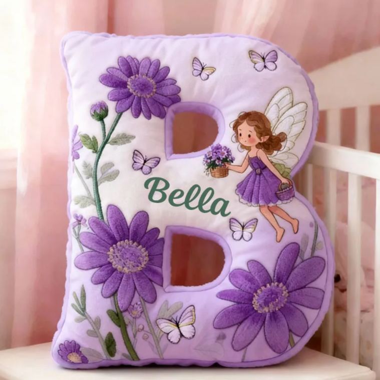 Personalized Flower Girl Purple Floral Fairy Graphic 3D Printed Pillow Custom Girl friend Name Cushion Valentine's Day Gift Christmas Gift for Her