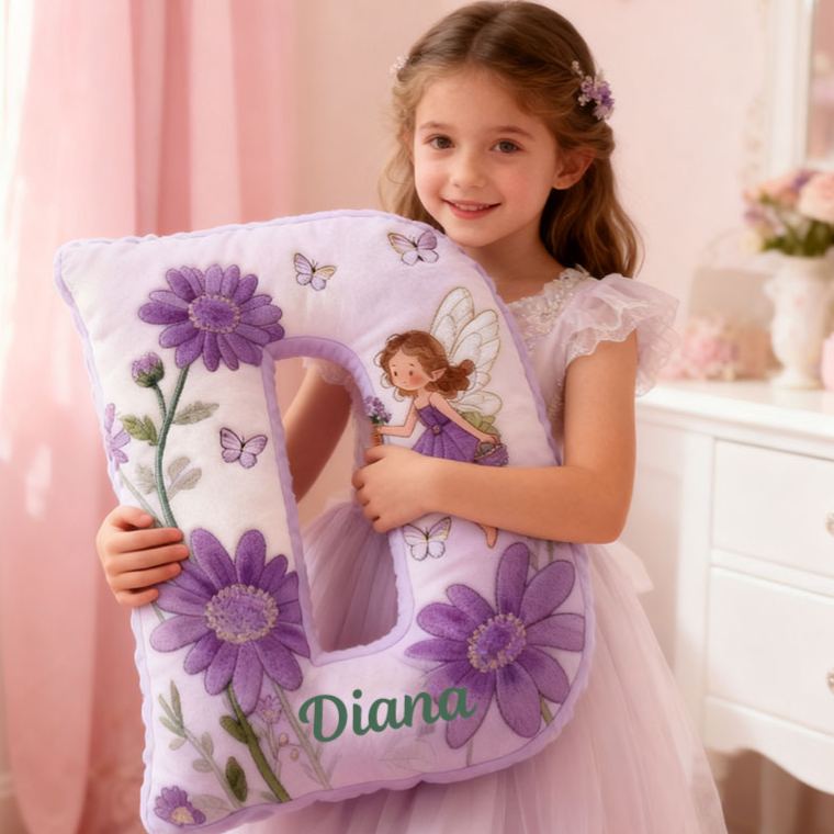 Personalized Flower Girl Purple Floral Fairy Graphic 3D Printed Pillow Custom Girl friend Name Cushion Valentine's Day Gift Christmas Gift for Her