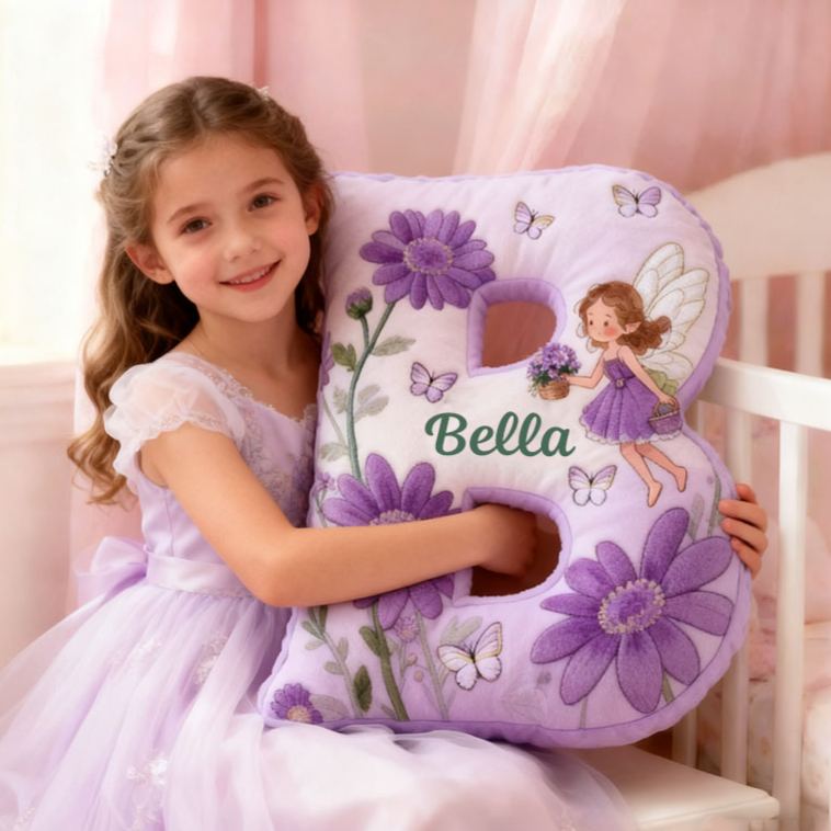 Personalized Flower Girl Purple Floral Fairy Graphic 3D Printed Pillow Custom Girl friend Name Cushion Valentine's Day Gift Christmas Gift for Her