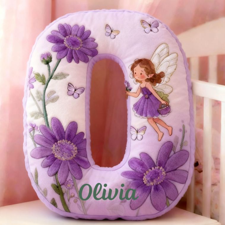 Personalized Flower Girl Purple Floral Fairy Graphic 3D Printed Pillow Custom Girl friend Name Cushion Valentine's Day Gift Christmas Gift for Her