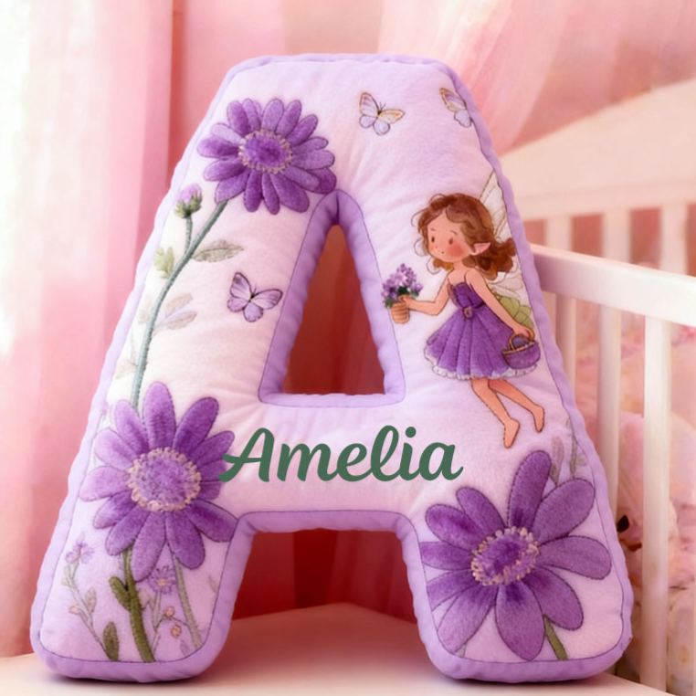 Personalized Flower Girl Purple Floral Fairy Graphic 3D Printed Pillow Custom Girl friend Name Cushion Valentine's Day Gift Christmas Gift for Her