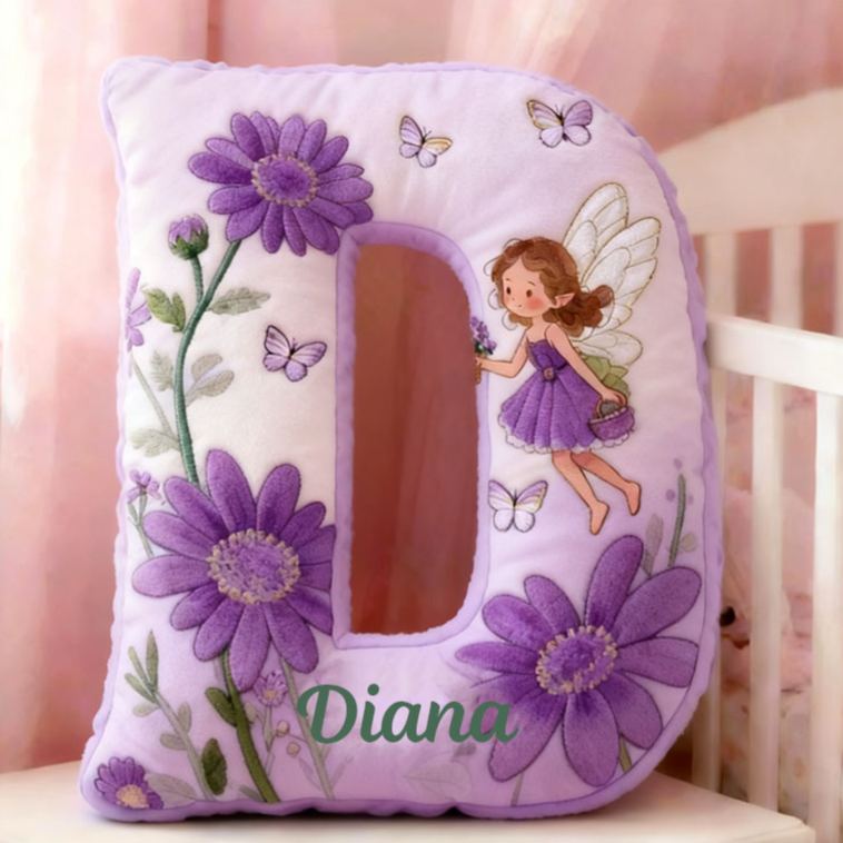 Personalized Flower Girl Purple Floral Fairy Graphic 3D Printed Pillow Custom Girl friend Name Cushion Valentine's Day Gift Christmas Gift for Her