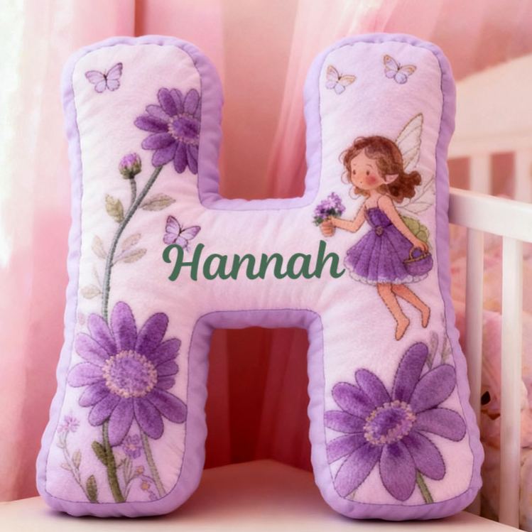 Personalized Flower Girl Purple Floral Fairy Graphic 3D Printed Pillow Custom Girl friend Name Cushion Valentine's Day Gift Christmas Gift for Her