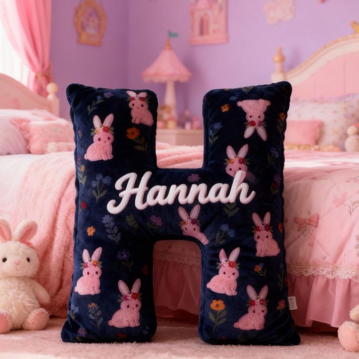 Personalized Flora Rabbit Letter Pillow Initial Flower Throw Pillow Custom Holiday Home Decor Letter Pillow for Flower Girl for Girl friend