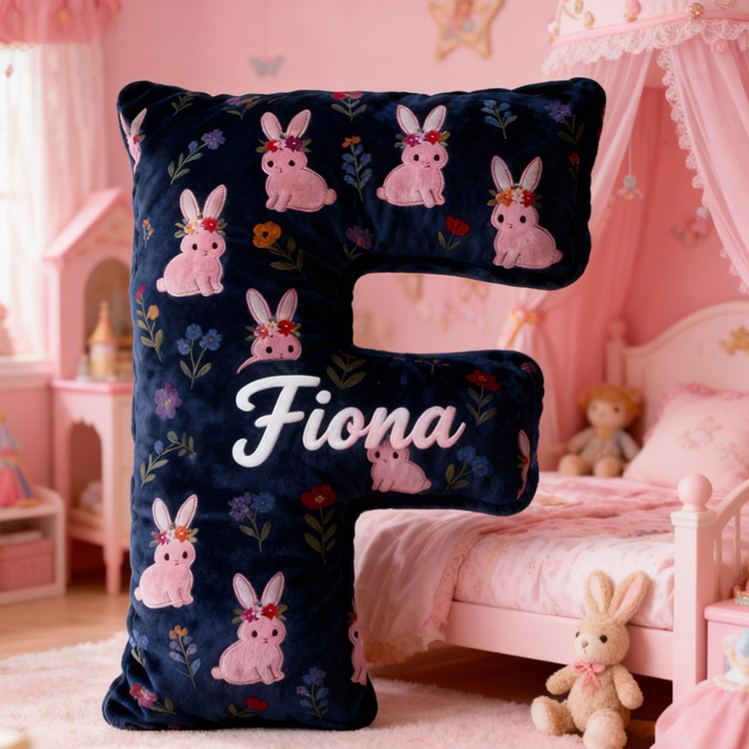 Personalized Flora Rabbit Letter Pillow Initial Flower Throw Pillow Custom Holiday Home Decor Letter Pillow for Flower Girl for Girl friend
