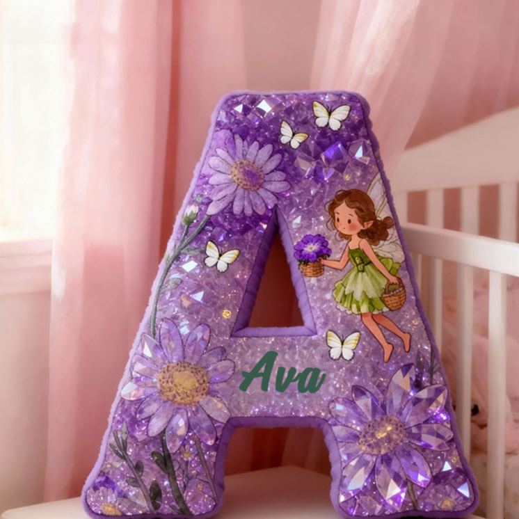 Personalized Flower Fairy Faux Diamond Letter Pillow Initial Throw Pillow Custom Home Decor Letter Pillow for Flower Girl for Girl friend