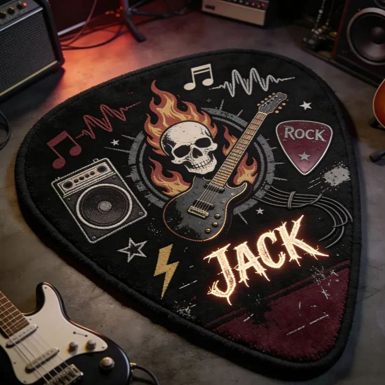 Personalized Punk Guitar Pick Rug with Your Style and Name for Guitarist Unique Decorative Carpet for Room and Music Studio