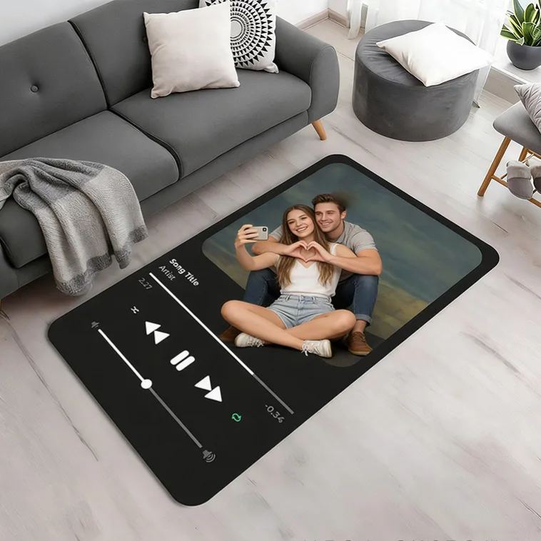 Personalized Music Player Interface Rug with Photo and Song for Music Lovers Unique Decorative Carpet for Room and Music Studio for Valentine's Day Anniversary Birthday