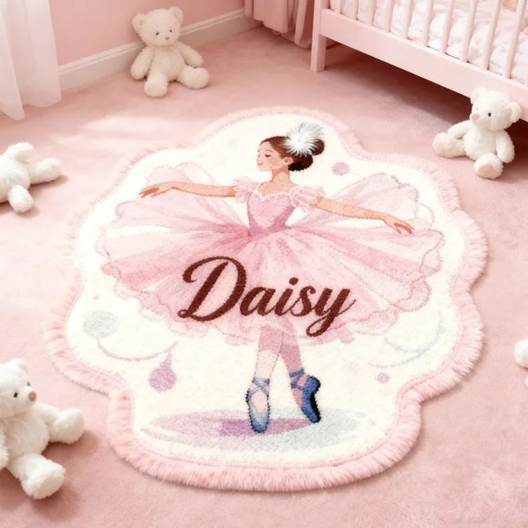 Personalized Ballet Dancers Carpet with Your Name for Ballet Lovers Unique Decorative Carpet for Girls' Room and Dance Studio