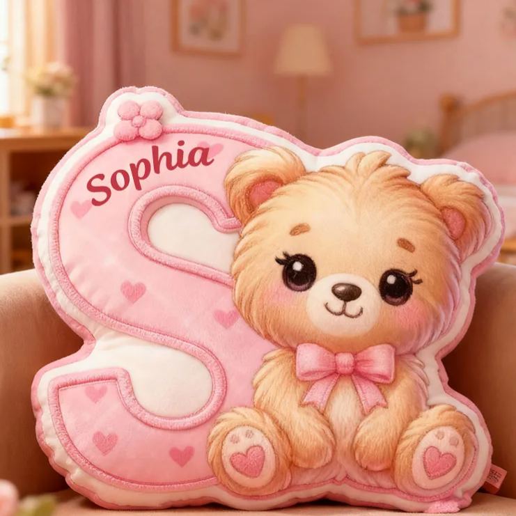 Personalized Flower Girl Graphic 3D Print Heart Bear 26 Letter Pillow Girlfriend Valentine's Day Cushion Wedding Gift for Girl Christmas Gift for Her