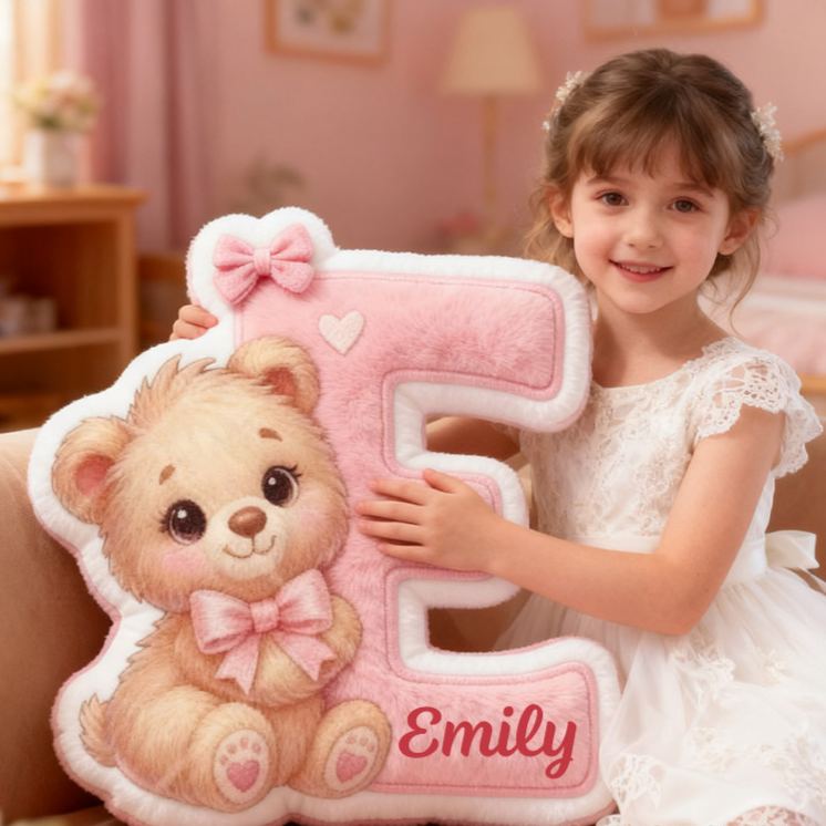 Personalized Girlfriend Graphic 3D Print Heart Bear 26 Letter Pillow Custom Wife Valentine's Day Cushion Anniversary Gift for Her Christmas Gift