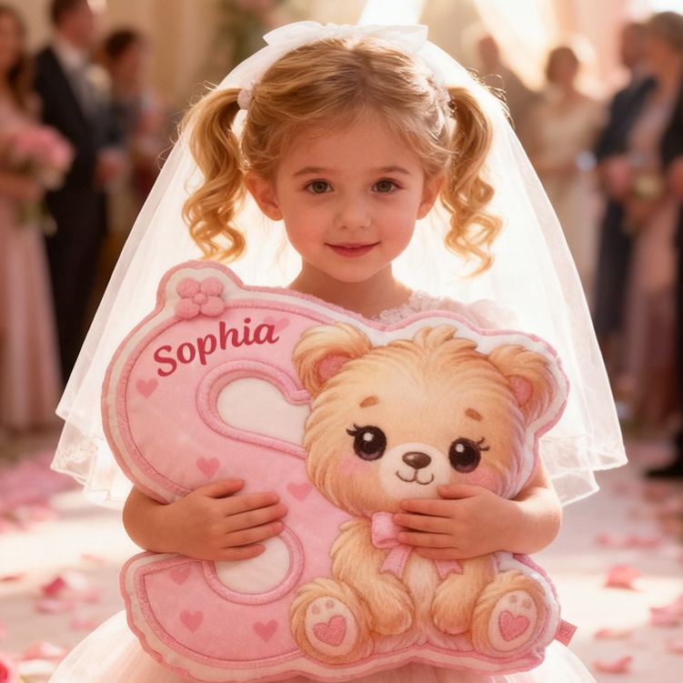 Personalized Girlfriend Graphic 3D Print Heart Bear 26 Letter Pillow Custom Wife Valentine's Day Cushion Anniversary Gift for Her Christmas Gift