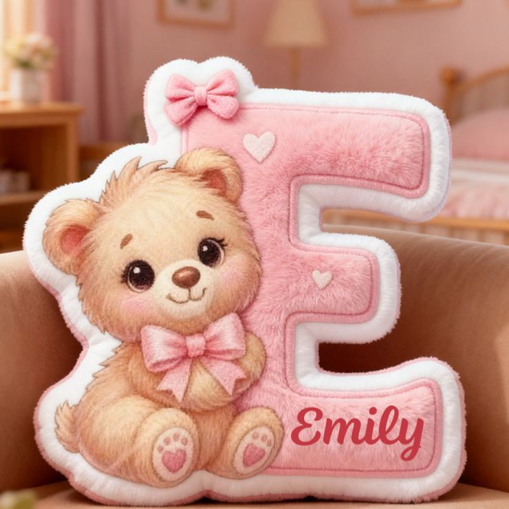 Personalized Flower Girl Graphic 3D Print Heart Bear 26 Letter Pillow Girlfriend Valentine's Day Cushion Wedding Gift for Girl Christmas Gift for Her