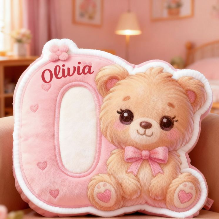 Personalized Flower Girl Graphic 3D Print Heart Bear 26 Letter Pillow Girlfriend Valentine's Day Cushion Wedding Gift for Girl Christmas Gift for Her
