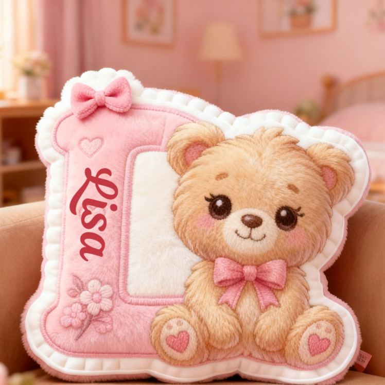 Personalized Flower Girl Graphic 3D Print Heart Bear 26 Letter Pillow Girlfriend Valentine's Day Cushion Wedding Gift for Girl Christmas Gift for Her