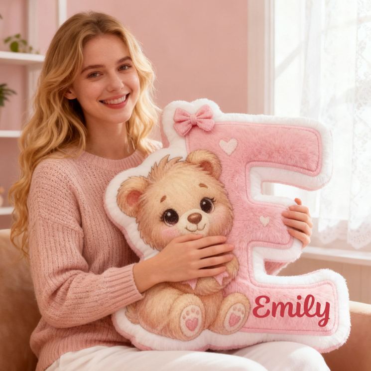 Personalized Girlfriend Graphic 3D Print Heart Bear 26 Letter Pillow Custom Wife Valentine's Day Cushion Anniversary Gift for Her Christmas Gift