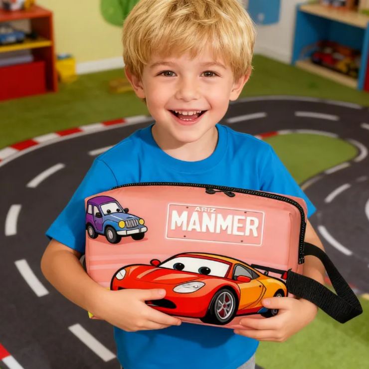Personalized Cartoon Car Toiletry Bag with Custom Name Gift for Kids Cartoon Collectors