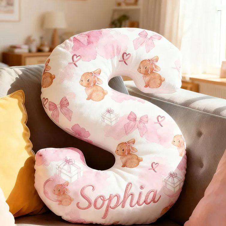 Personalized Flower Girl Watercolor Floral Rabbit Heart 26 Letter Pillow Custom Girl Name Cushion Wedding Gift for Girl Christmas Gift for Girlfriend