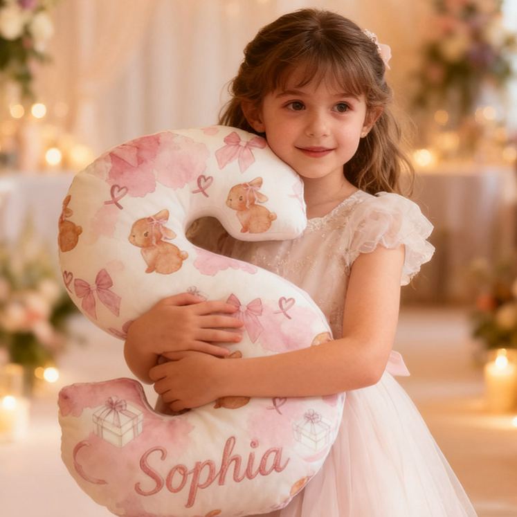 Personalized Flower Girl Watercolor Floral Rabbit Heart 26 Letter Pillow Custom Girl Name Cushion Wedding Gift for Girl Christmas Gift for Girlfriend