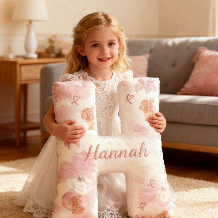 Personalized Flower Girl Watercolor Floral Rabbit Heart 26 Letter Pillow Custom Girl Name Cushion Wedding Gift for Girl Christmas Gift for Girlfriend
