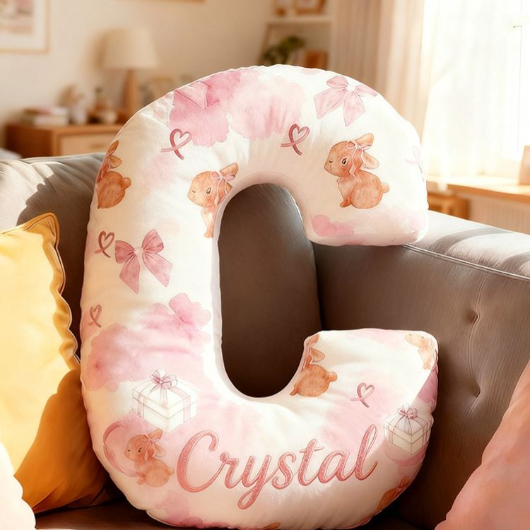 Personalized Flower Girl Watercolor Floral Rabbit Heart 26 Letter Pillow Custom Girl Name Cushion Wedding Gift for Girl Christmas Gift for Girlfriend