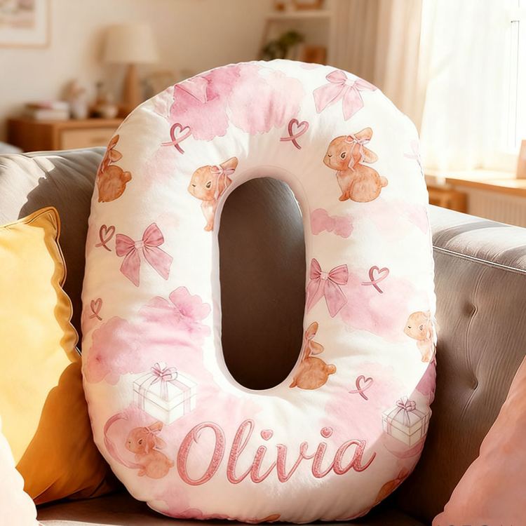 Personalized Flower Girl Watercolor Floral Rabbit Heart 26 Letter Pillow Custom Girl Name Cushion Wedding Gift for Girl Christmas Gift for Girlfriend