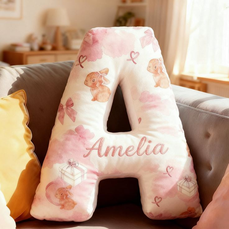 Personalized Flower Girl Watercolor Floral Rabbit Heart 26 Letter Pillow Custom Girl Name Cushion Wedding Gift for Girl Christmas Gift for Girlfriend