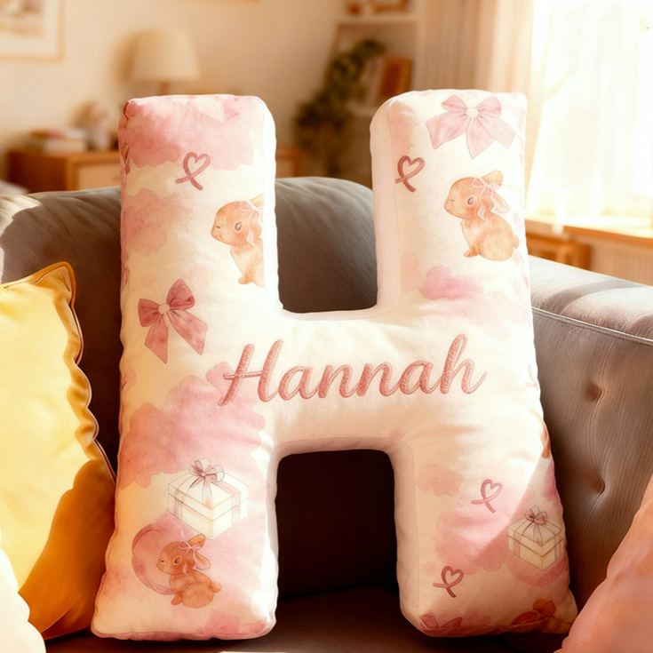 Personalized Flower Girl Watercolor Floral Rabbit Heart 26 Letter Pillow Custom Girl Name Cushion Wedding Gift for Girl Christmas Gift for Girlfriend