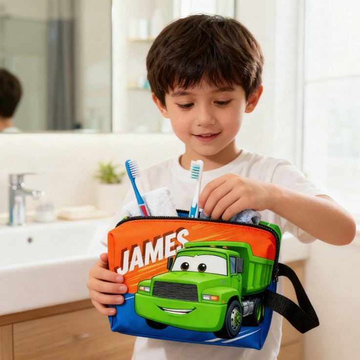 Personalized License Plate Print Toiletry Bag Customizable Name or License Plate Number Gift for Kids Collectors