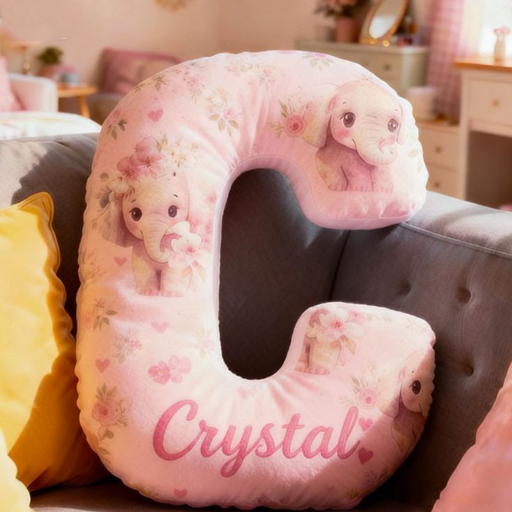 Personalized Flower Girl Pink Floral Elephant Heart 26 Letter Pillow Custom Girl Name Cushion Wedding Gift for Girl Christmas Gift for Girlfriend Wife