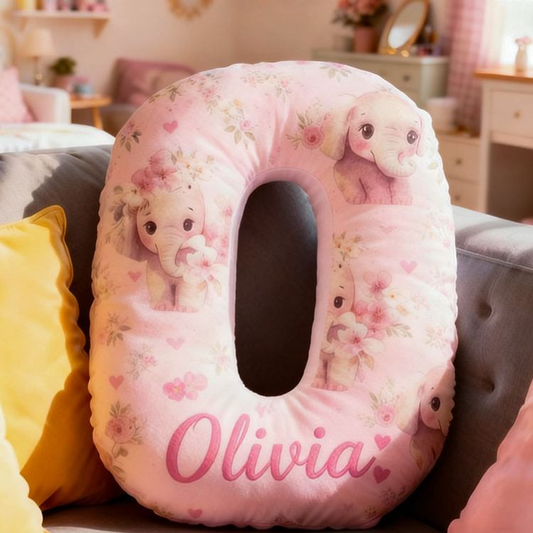 Personalized Flower Girl Pink Floral Elephant Heart 26 Letter Pillow Custom Girl Name Cushion Wedding Gift for Girl Christmas Gift for Girlfriend Wife