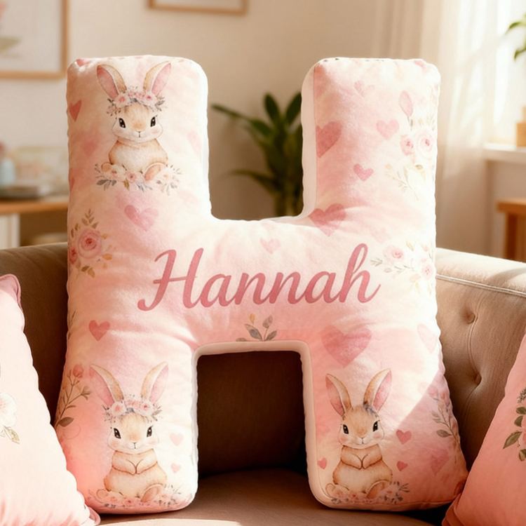 Personalized Flower Girl Pink Floral Rabbit Heart 26 Letter Pillow Custom Girl Name Cushion Wedding Gift for Girl Christmas Gift for Girlfriend Wife