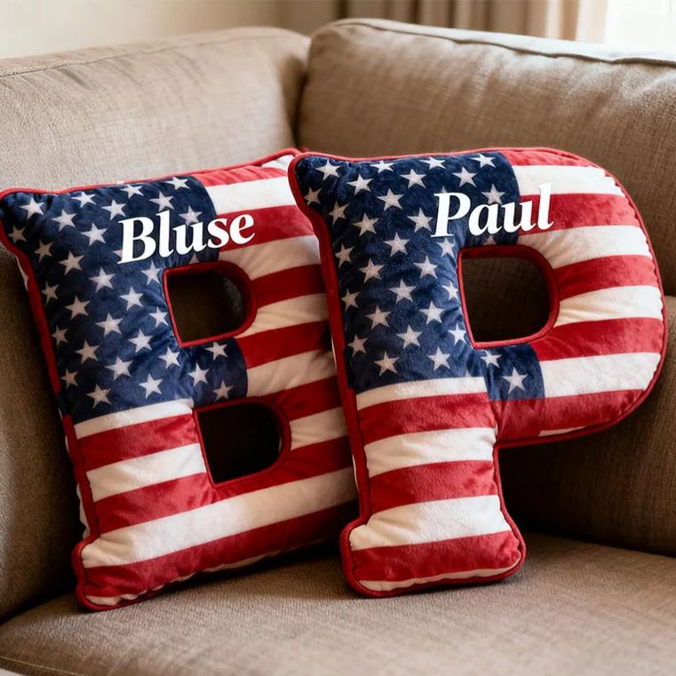 Personalized American Flag Initial Pillow Custom Initial Pillow with American Flag for Boy Girl Friend Patriotic Pillow