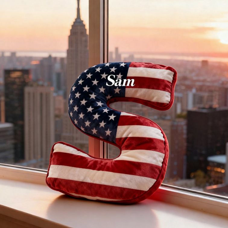 Personalized American Flag Initial Pillow Custom Initial Pillow with American Flag for Boy Girl Friend Patriotic Pillow