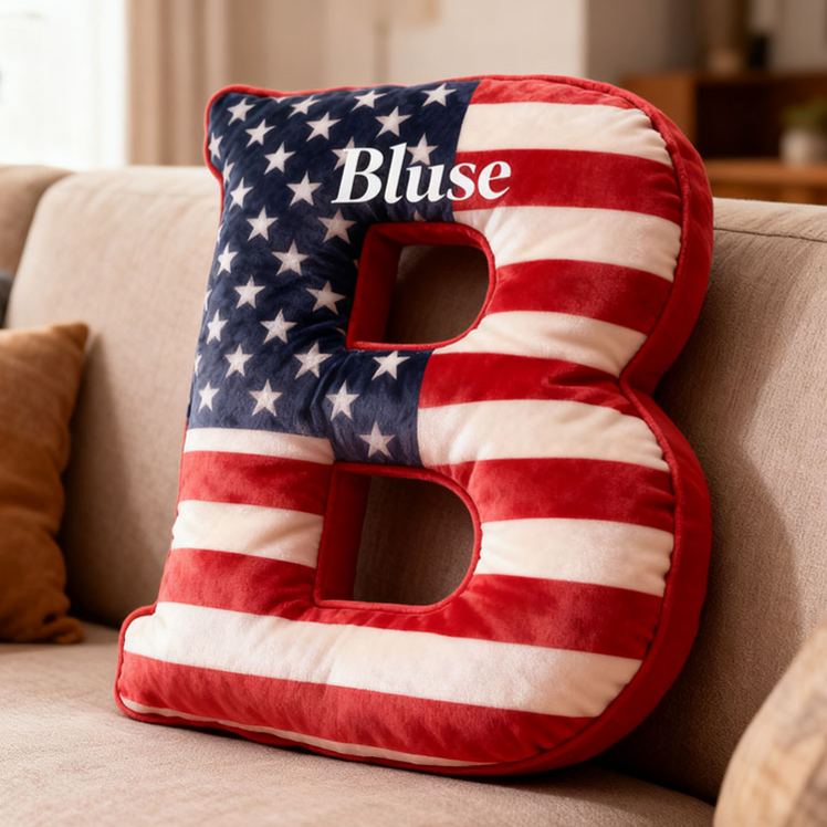 Personalized American Flag Initial Pillow Custom Initial Pillow with American Flag for Boy Girl Friend Patriotic Pillow