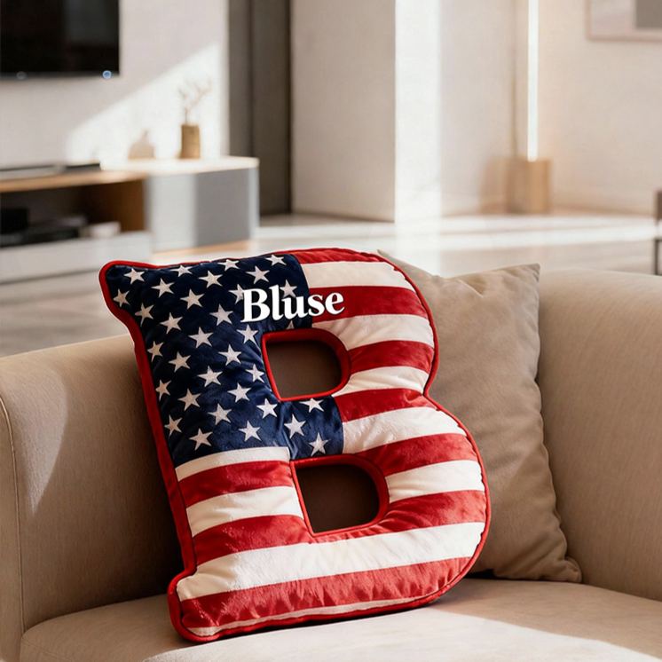 Personalized American Flag Initial Pillow Custom Initial Pillow with American Flag for Boy Girl Friend Patriotic Pillow