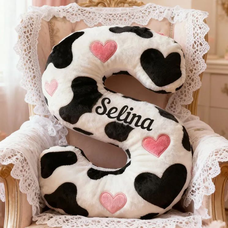 Personalized Cow Print Initial Pillow for Girlfriend Custom Initial Pillow for Her Holiday Decor Pillow