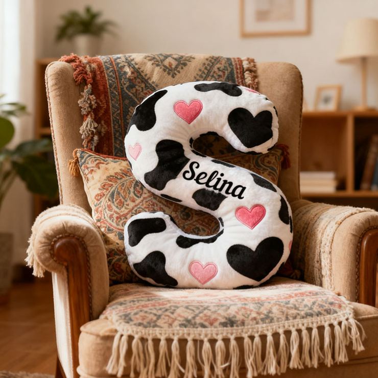 Personalized Cow Print Initial Pillow for Girlfriend Custom Initial Pillow for Her Holiday Decor Pillow