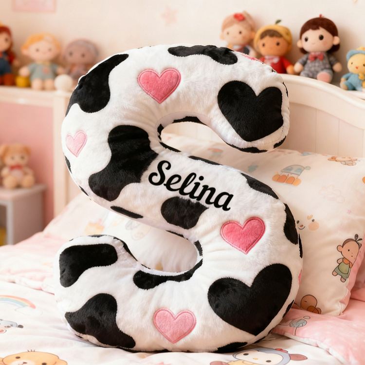 Personalized Cow Print Initial Pillow for Girlfriend Custom Initial Pillow for Her Holiday Decor Pillow
