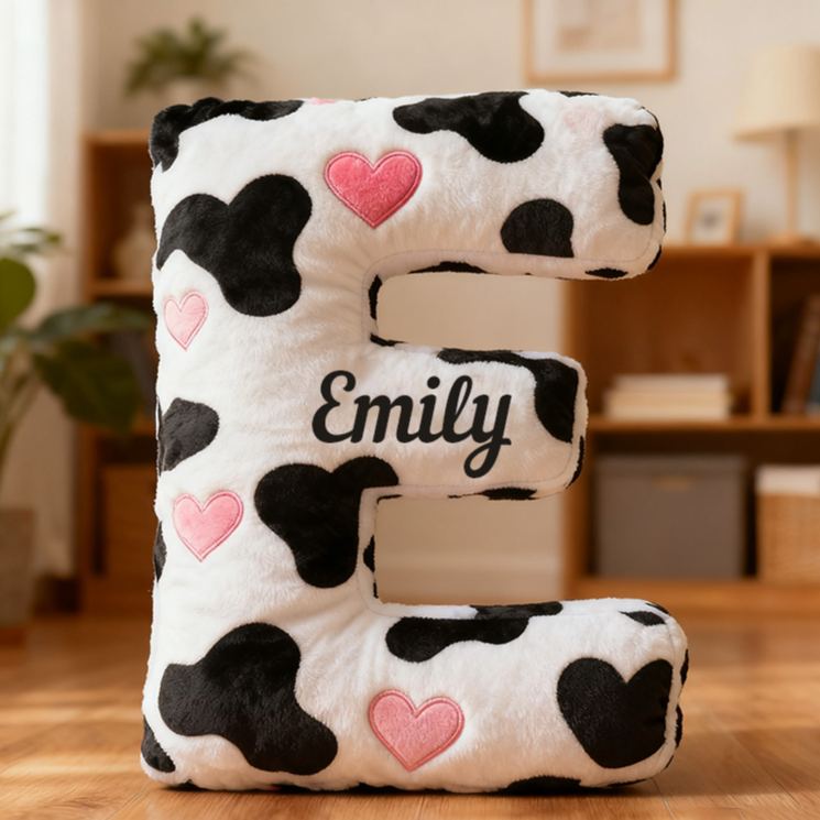 Personalized Cow Print Initial Pillow for Girlfriend Custom Initial Pillow for Her Holiday Decor Pillow