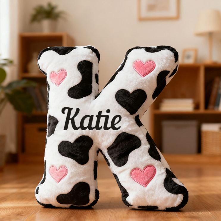 Personalized Cow Print Initial Pillow for Girlfriend Custom Initial Pillow for Her Holiday Decor Pillow